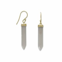 14K Yellow Gold Plated Spike Pencil Cut Gray Moonstone Earrings 46mm Long Dangle - £122.98 GBP