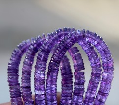 Natural 8 inches faceted purple amethyst heishi wheel/tire gemstone discs beads, - £45.29 GBP