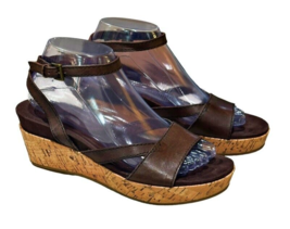 Nine West Womens Brown Sandals Size 7.5 Cork Wedge Heel Platform Shoes Open Toe - £6.92 GBP