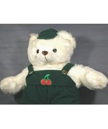 Vintage White Teddy Bear Plush Elite Toys RARE 20&quot; Green Corduroy Overalls - $80.94 CAD