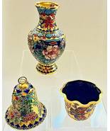 Asian Group Of 3 Colorfully Enameled Cloisonné Gold Wire Application Min... - £67.74 GBP