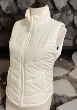 Aeropostale Womens Sz M White Puffer Vest Full Zip High Collar Pockets - £15.35 GBP