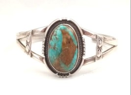 Elsie Yazzie Green Turquoise Tow Rail Sterling Silver Bracelet Cuff - £202.83 GBP