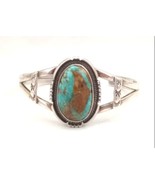 Elsie Yazzie Green Turquoise Tow Rail Sterling Silver Bracelet Cuff - £207.03 GBP