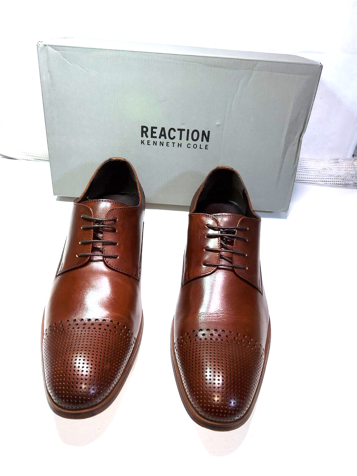 Primary image for Kenneth Cole Mens Leather size 11-M Dark Cognac Oxford shoes New in Box