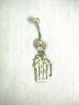 New Keg Party Foamy Beer Mug Detailed Pewter Charm On Clear Cz Belly Button Ring - £4.80 GBP