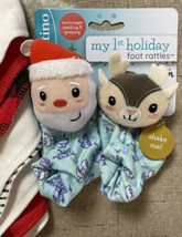 Infantino Unisex Baby Foot Rattles Santa 0+ &amp; 8pk Holiday 2-ply Bibs/Bandanas - £15.95 GBP