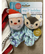 Infantino Unisex Baby Foot Rattles Santa 0+ &amp; 8pk Holiday 2-ply Bibs/Ban... - $19.96