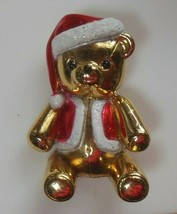 Vintage AJC Red/White Enamel Christmas Teddy Bear Brooch - £12.94 GBP