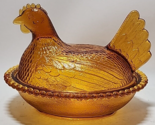 Vintage Amber  Indiana Glass 7&quot; Nesting Chicken Candy Dish - $34.64