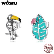 Wostu Silver Stud Earrings Enamel Bird and Leaf Plant 925 Silver Earring Gift fo - £16.02 GBP