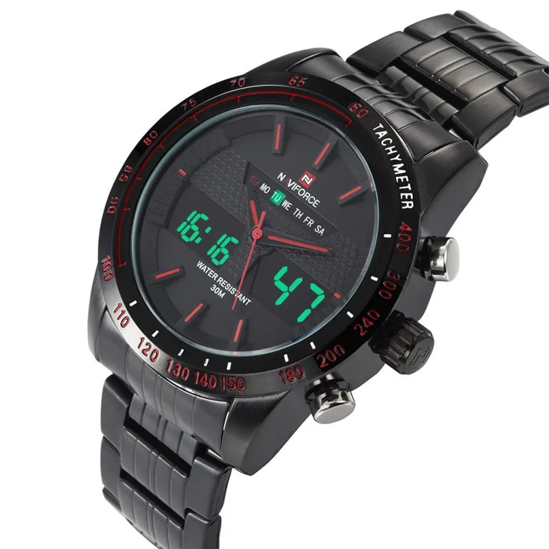 Watch NAVIFORCE 9024  Men Full Steel Clock Digital LED Watch Army   watch  mascu - £86.60 GBP