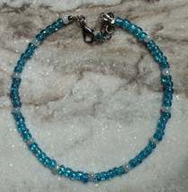 Blue and White Seed Bead Anklet with Lobster Clasp - $5.99