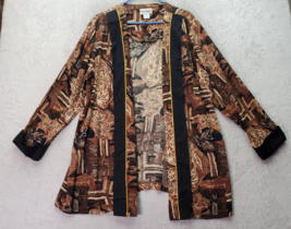 Ultra Dress Cardigan Women&#39;s Size 14W Brown Floral Rayon Long Sleeve Ope... - $21.21