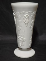 Vintage Indiana Glass Colony 10&quot; Flared Flower Vase Harvest Milk Glass Grapevine - $15.82