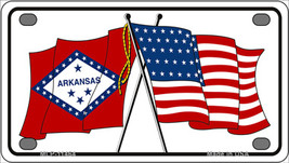 Arkansas Crossed US Flag Novelty Mini Metal License Plate Tag - £11.95 GBP