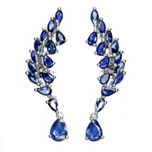 3.00Ct Pear Simulated Sapphire Drop/Dangle Earring 14k White Gold Plated Silver - £79.12 GBP