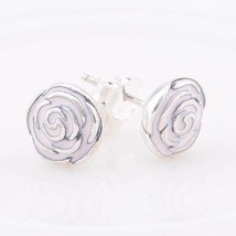 Mother&#39;s Day Release Sterling Silver Rose Garden With Pink Enamel Stud Earrings - £13.10 GBP