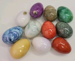 11 VTG Italian Marble Alabaster Stone Egg Lot Multi Color Gemstone Home Decor - £22.70 GBP