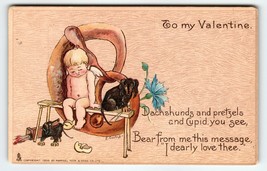 Valentines Day Postcard Tuck E Curtis Boy Pretzel Dachshund Dogs Puppy 1906 - £27.20 GBP