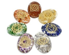 7 Chakra Set Oval ~ Chakra Healing, Pocket Orgonite Stones, Meditation Aide And  - £15.80 GBP