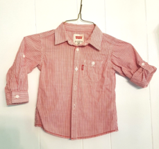 Levi Strauss Red Pinstripe Shirt Toddler Boy&#39;s 18 mos Classic VTG Levi&#39;s Button - £13.90 GBP