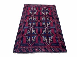3X5 Vintage Handmade Tribal Wool Rug Balouchi Rug Afghan Rug Red Beige Blue Nice - £189.66 GBP