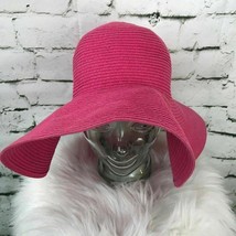 Womens One Sz Hat Pink Wide Brim Italian Inspired Paper Blend Woven Straw Floppy - £23.21 GBP
