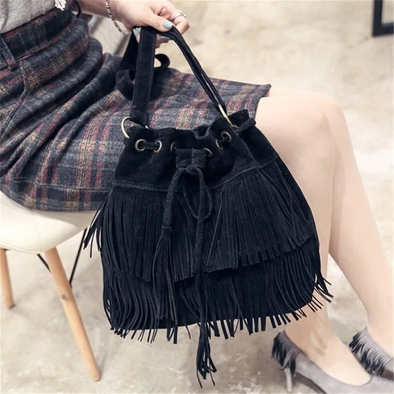 2023   Fringe Women Messenger Bags Tote  Fashion Ladies Handbag Tel  Vintage Cro - $57.22