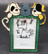 VTG Happy Dog Colorful Enamel 3.5&quot;x5&quot; Puppy Metal Photo Frame w/ Hanging Charms - £7.52 GBP