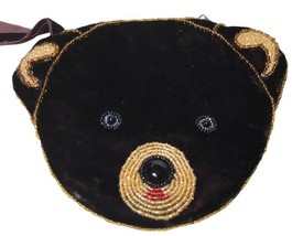 Handmade Beaded Velvet Brown Bear Face Design Coin Change Purse 5” - $313.52 MXN