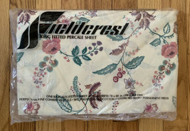 Vtg King Size Fitted Sheet Fieldcrest Fine Combed Percale Floral New Old... - $39.55