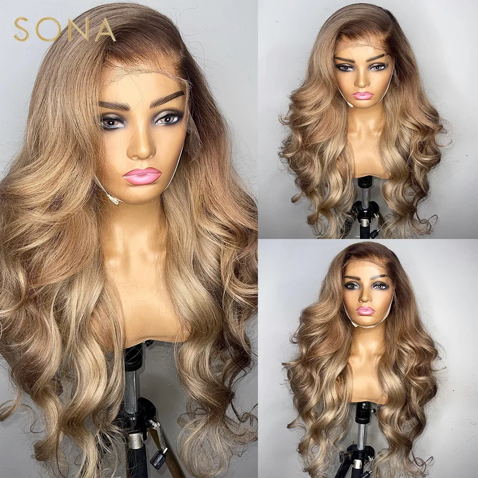 13x6 HD Transparent Lace Frontal Wig Pre Plucked Ombre Honey Blonde Lace Fro - £85.94 GBP+