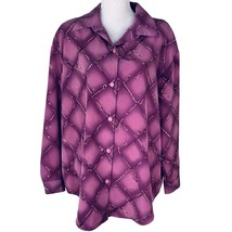 Susan Graver Style Blouse Button Down Purple Floral 1X Long Sleeve - £19.52 GBP