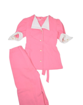 Vintage 70s Leisure Suit Womens XS Pink Secretary Formal Shirt &amp; Pants C... - $38.55