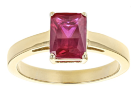 Lab Created Ruby 18K Yellow Gold Sterling Silver Ring July Birthstone - £110.71 GBP