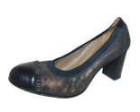 ANYI LU Black/Gold Metallic Stretch Pumps Pleated Cap Toe size 39.5 New ... - $49.45