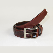 Men Genuine Leather Belt PIERO ROSSI Turkey Soft Full Grain Stitched #137 Cognac image 4