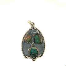 Vintage Signed Sterling 925 Native American Navajo Three Stone Turquoise Pendant - £99.52 GBP