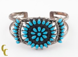 Sterling Silver Turquoise Needlepoint Cluster Cuff Bracelet Gorgeous - £284.88 GBP