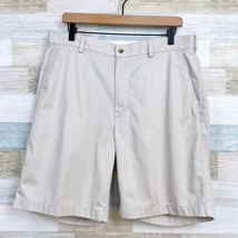 Jos A Bank Travelers Twill Shorts Beige Flat Front 8.5&quot; Cotton Casual Me... - £15.93 GBP