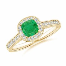 Authenticity Guarantee 
ANGARA Classic Cushion Emerald Ring with Diamond Halo... - £952.74 GBP