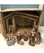 Vintage Kmart 8 Pc. Hand Painted Nativity Set with Stable  10” x 14” Taiwan - £38.15 GBP