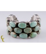 Vintage Sterling Silver 925 Cuff Bracelet w/ Robin&#39;s Egg Turquoise Caboc... - £736.19 GBP