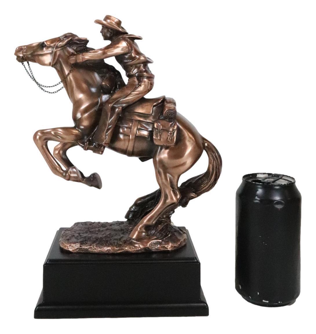 Rustic Western Wild Cowboy Bracing On A Galloping Horse Bronzed Resin Statue Item image 9