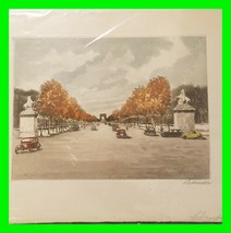 Original Signed Hand Tint Etching Of Champs Elysees By Carmen Guillard  - $19.79