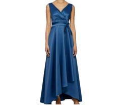 NEW ALEX EVENINGS BLUE SATIN MAXI FIT AND FLARE DRESS  SIZE 16 P PETITE ... - $89.99