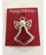 Happy Holidays Angel Brooch Pin With Pearl Ships N 24h - $10.92