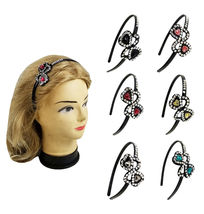 Black Ribbon Headband with Silver &amp; Color Stones Assorted 6 PCS  - $22.00