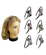 Black Ribbon Headband with Silver &amp; Color Stones Assorted 6 PCS  - £17.29 GBP